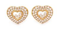 A Pair of 18 Karat Yellow Gold and Diamond 'Happy Diamonds' Heart Earclips, Chopard, 12.20 dwts.
