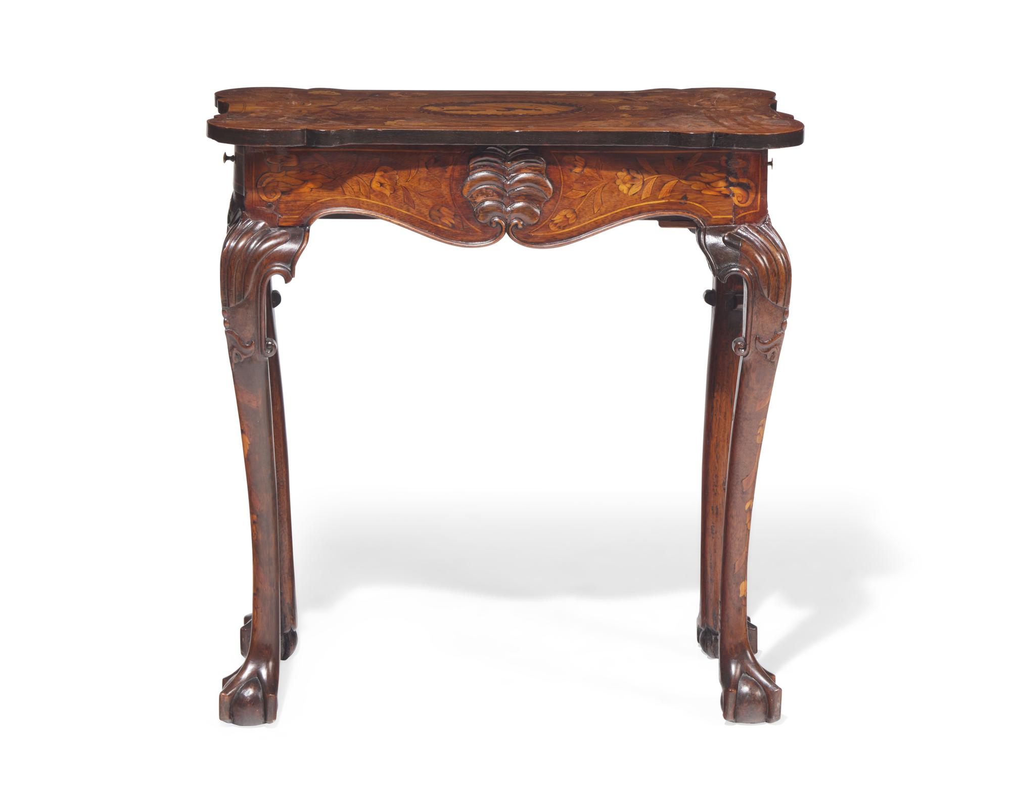 An Anglo-Dutch Carved Mahogany and Marquetry Side Table, 18th / 19th Century, With Modifications