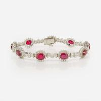 A 14K White Gold, Diamond, and Ruby Bracelet