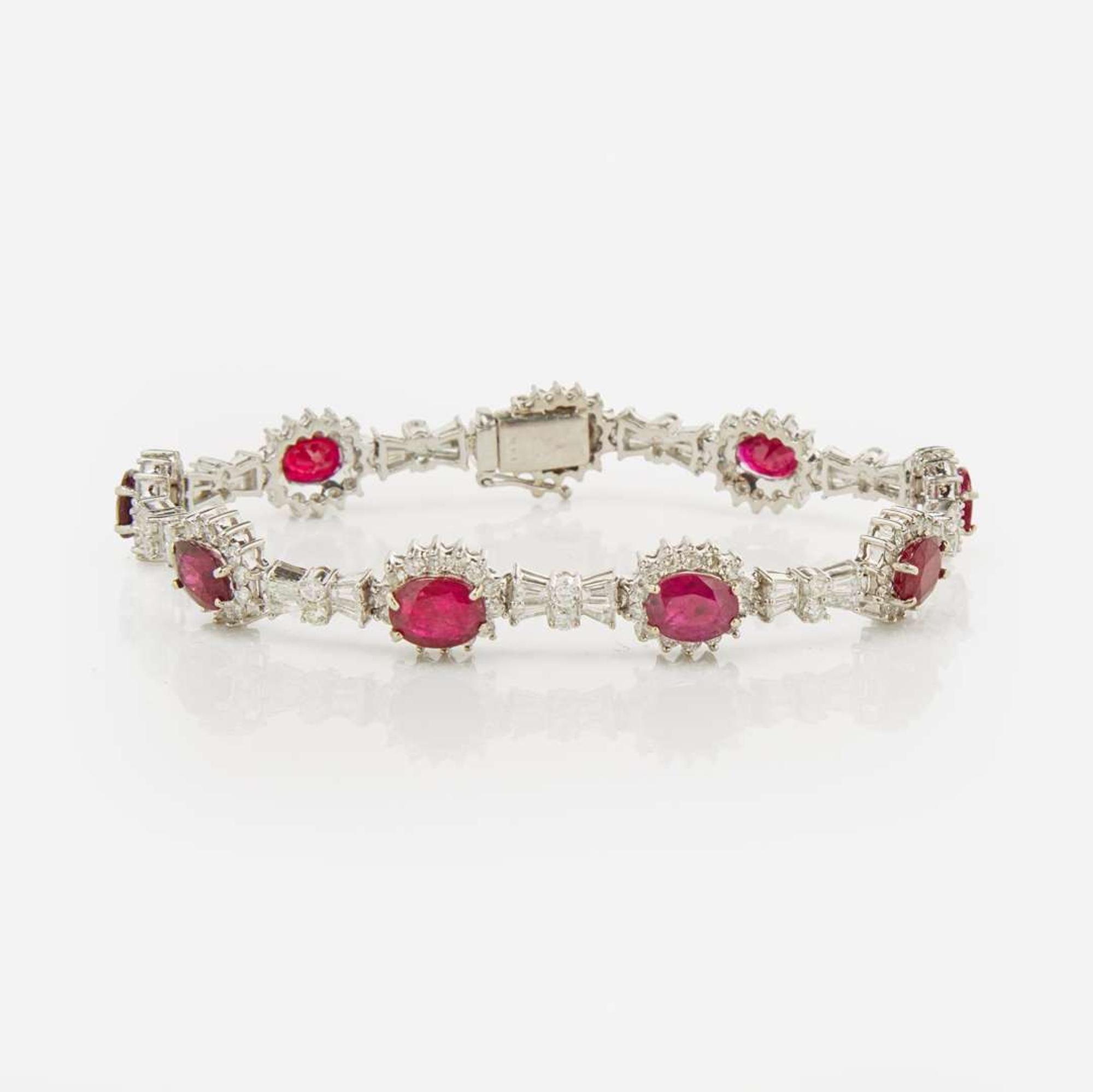 A 14K White Gold, Diamond, and Ruby Bracelet