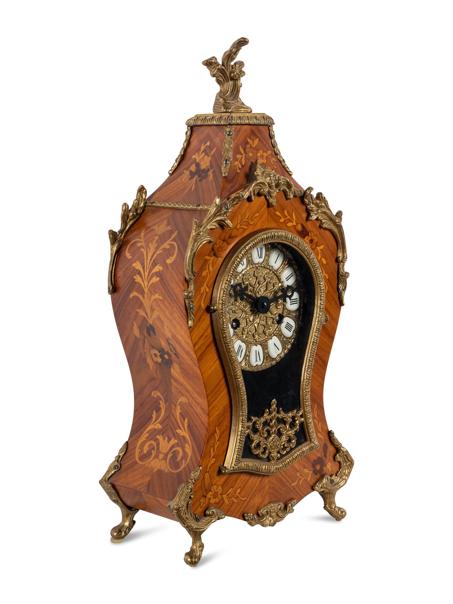 A Napoleon III Style Gilt Metal Mounted Marquetry Bracket Clock