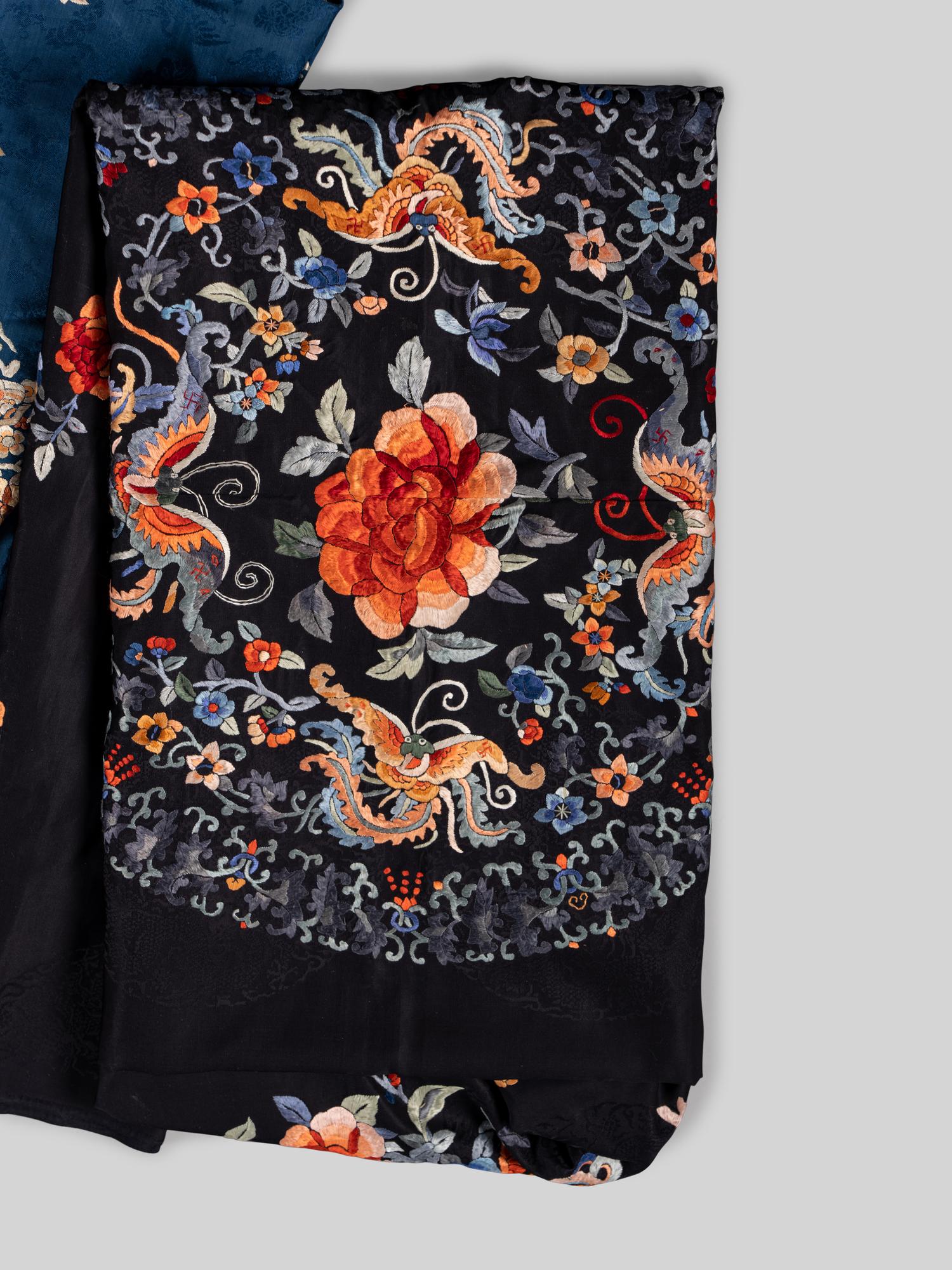 Two Chinese Embroidered Silk Panels