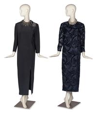 Two Designer Dresses with Two Brooches and Two Necklaces