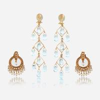 Two pairs of fourteen karat gold and gem-set ear clips
