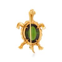 YELLOW GOLD, GREEN TOURMALINE AND DIAMOND TURTLE BROOCH