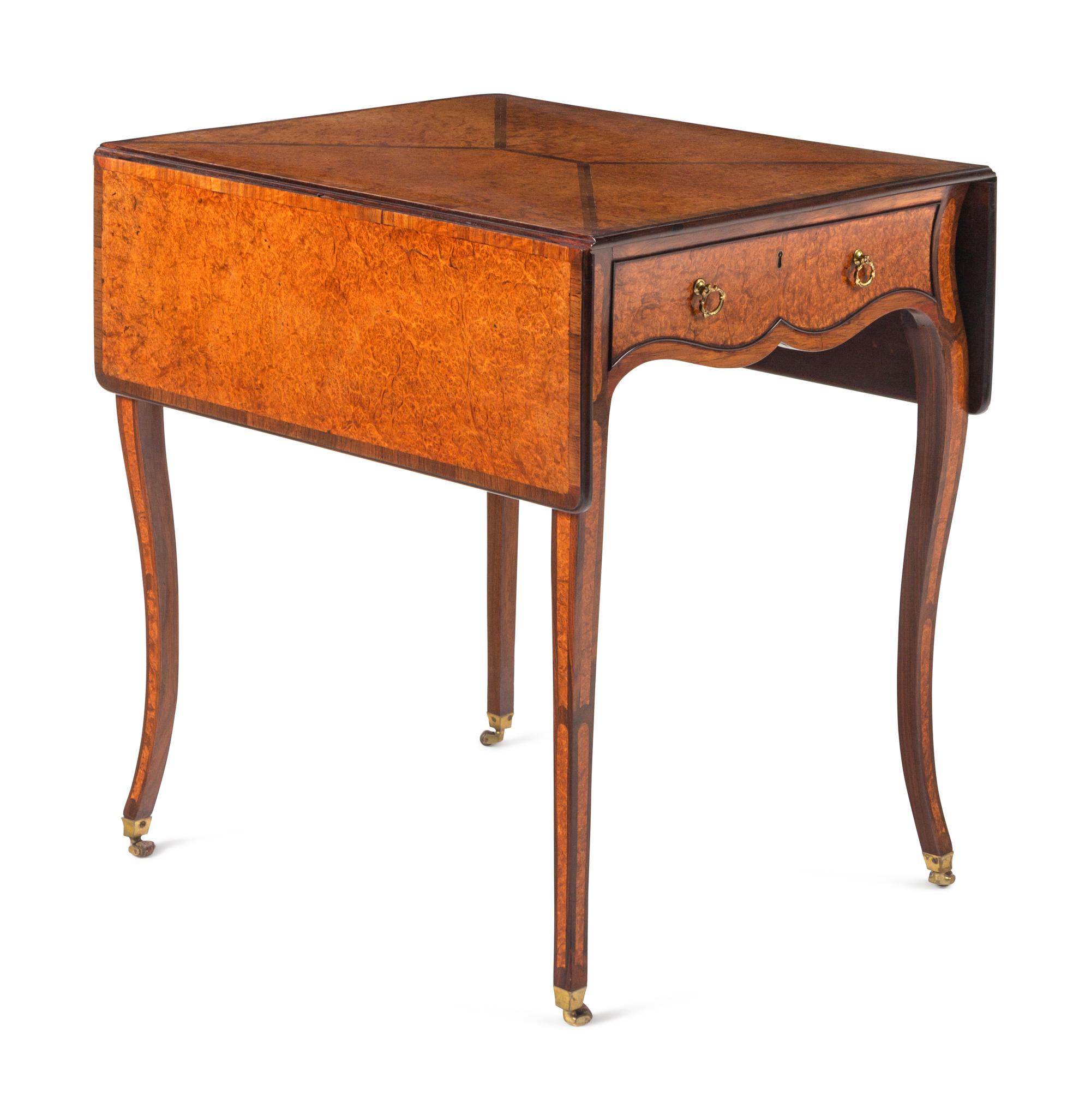A George III Mahogany, Padouk and Amboyna Pembroke Table