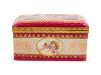 A Vienna Gilt Metal Mounted, Painted and Parcel Gilt Porcelain Table Casket