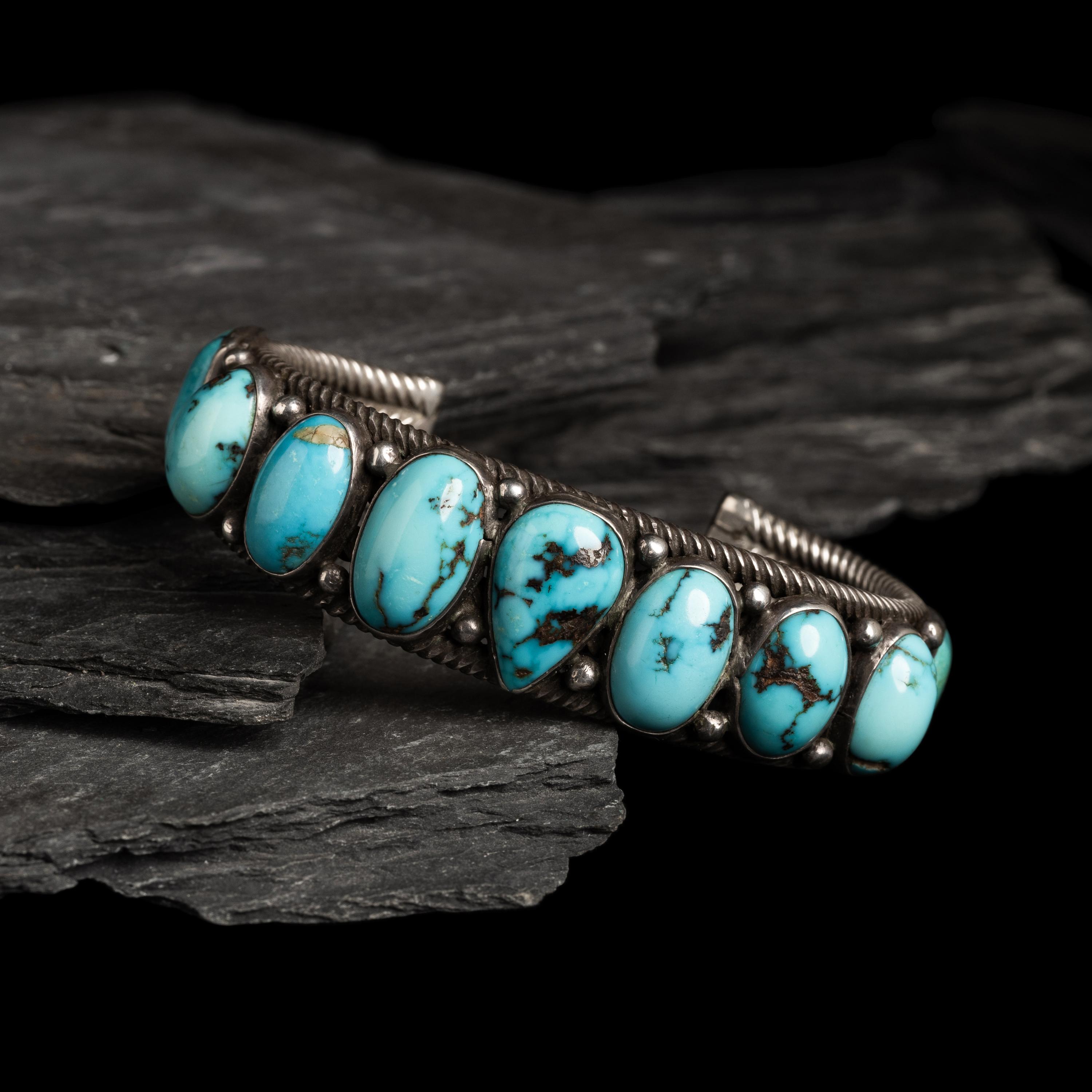 Navajo Twisted Wire and Turquoise Cuff Bracelet
