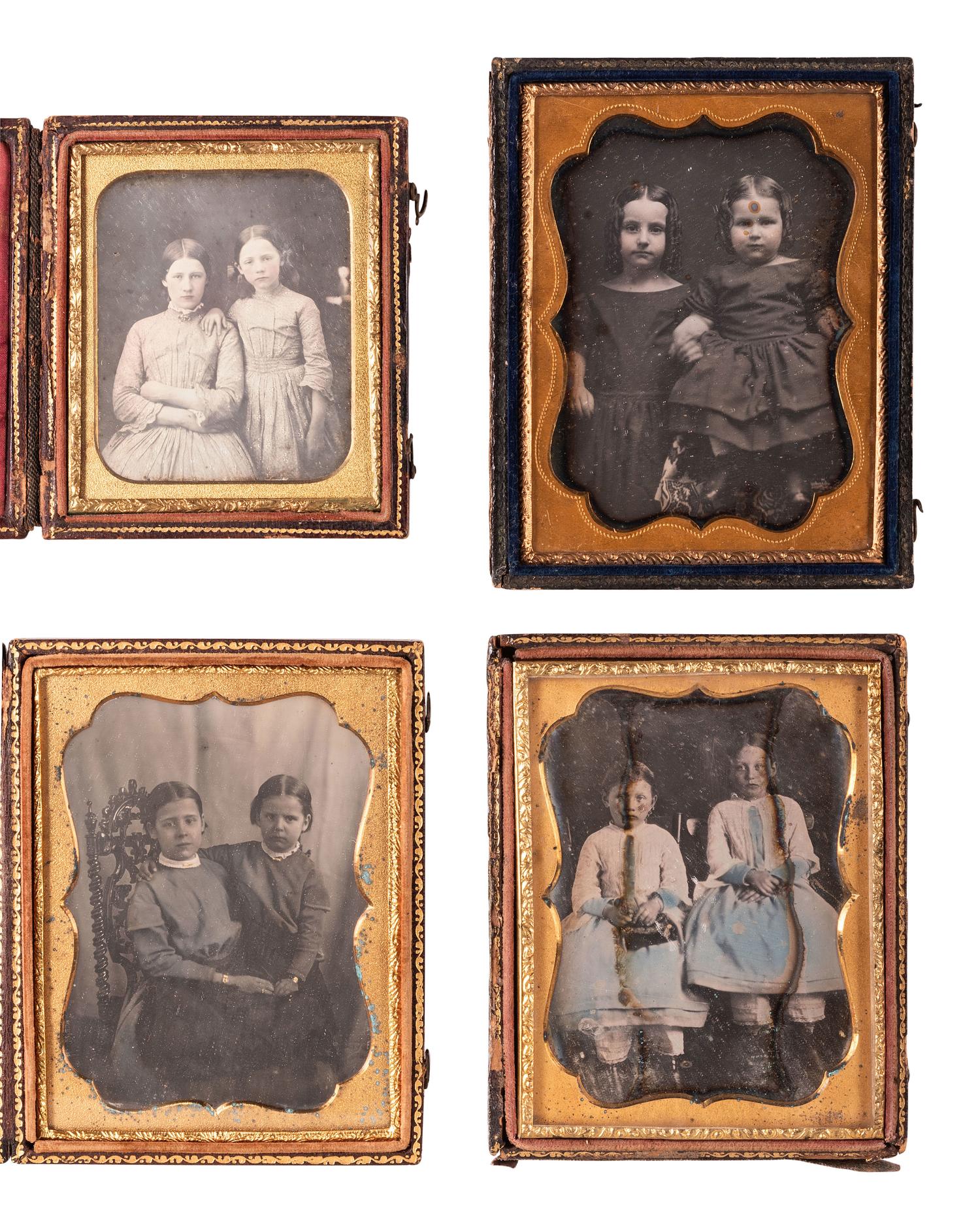 [EARLY PHOTOGRAPHY]. 32 sixth plate and quarter plate daguerreotypes of siblings, mostly sisters.