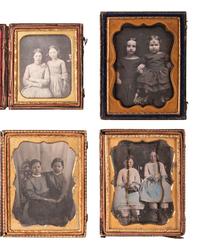 [EARLY PHOTOGRAPHY]. 32 sixth plate and quarter plate daguerreotypes of siblings, mostly sisters.