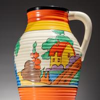 Clarice Cliff (English, 1899–1972) — Orange Roof Cottage pattern Lotus Jug