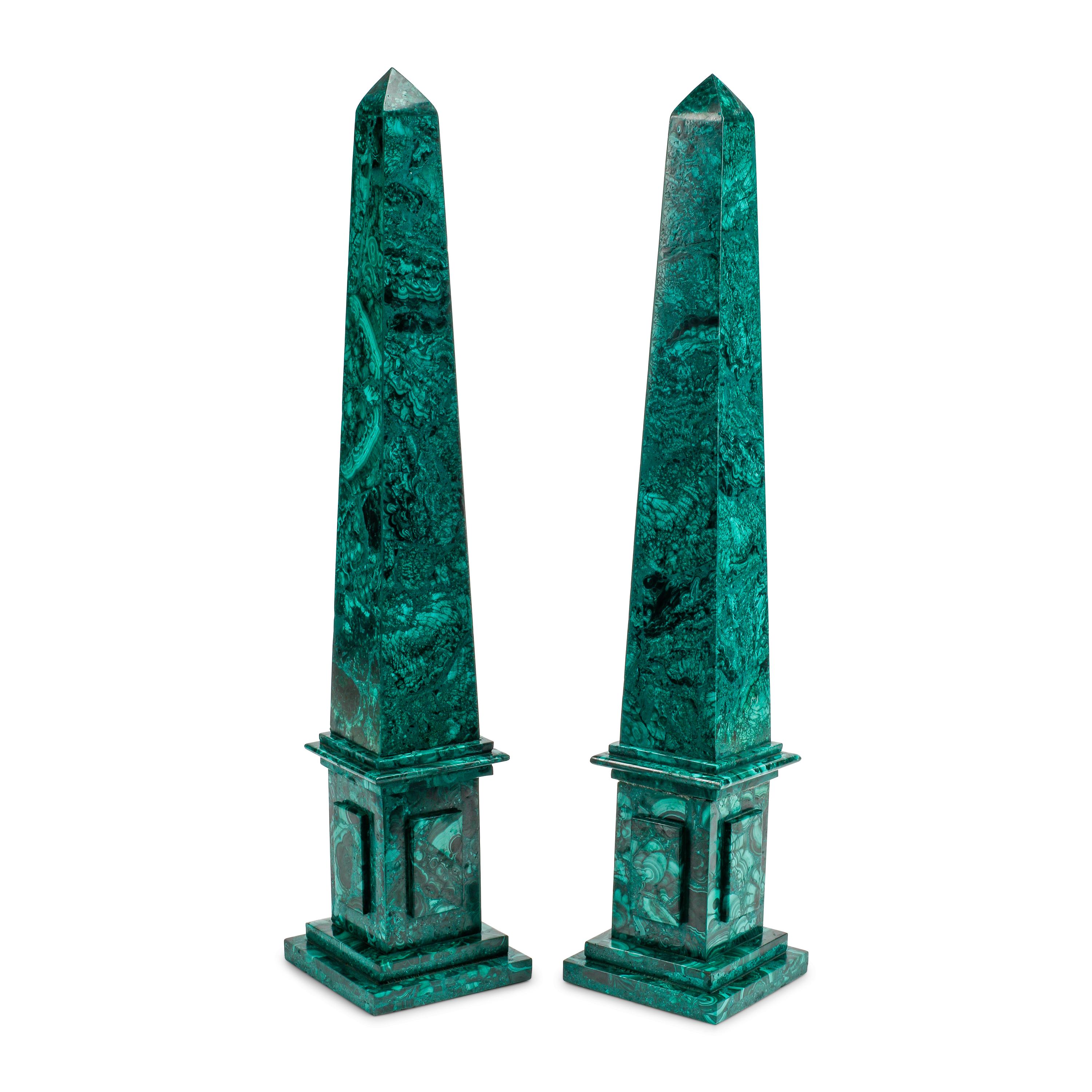 A Pair of Large Malachite Obelisks