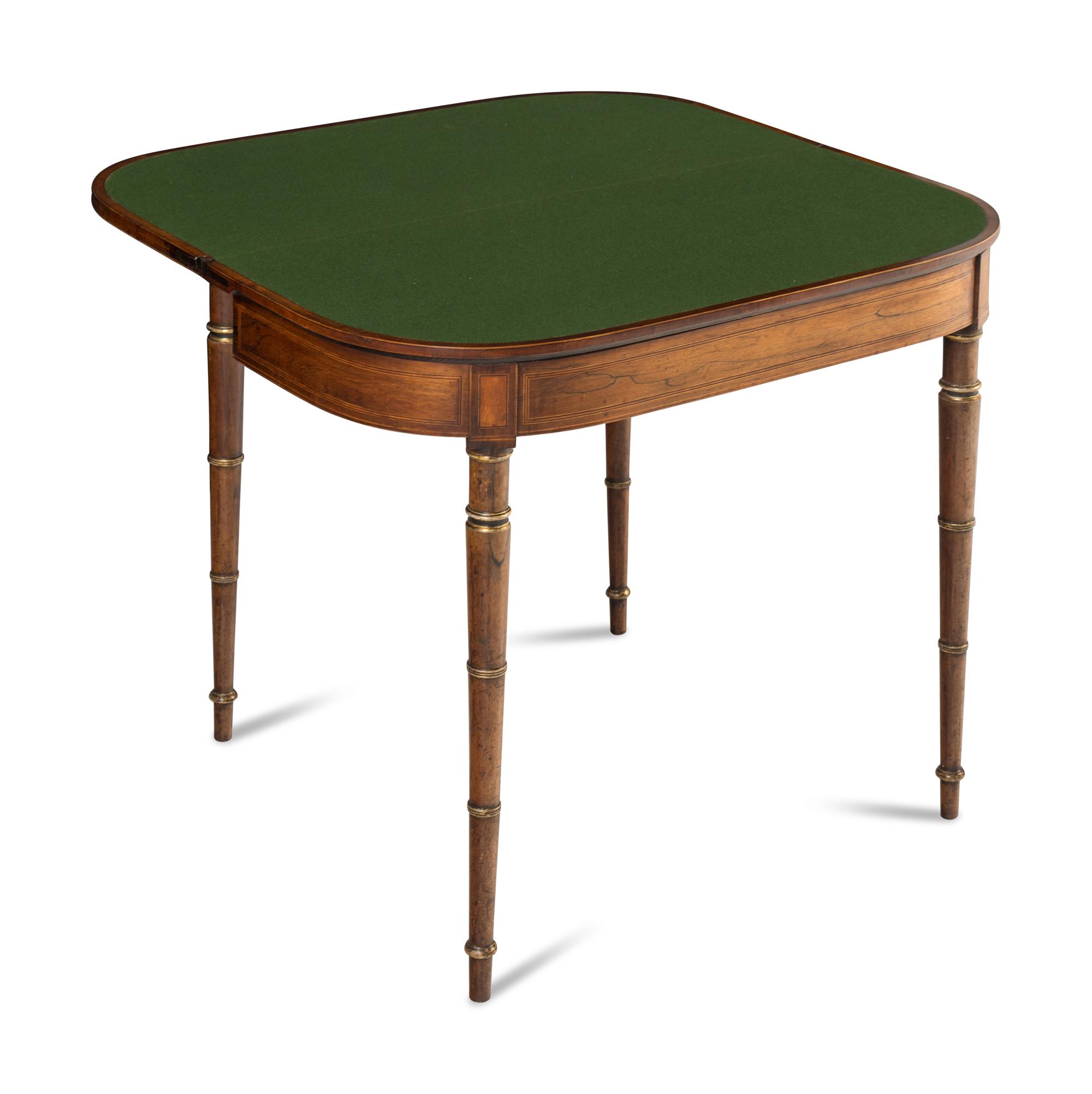 A Regency Rosewood, Satinwood and Parcel-Gilt Flip-Top Games Table