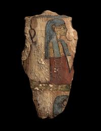 An Egyptian Painted Cartonnage Fragment with Scene of Kneeling Deities