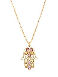 YELLOW GOLD AND MULTIGEM HAMSA PENDANT/NECKLACE