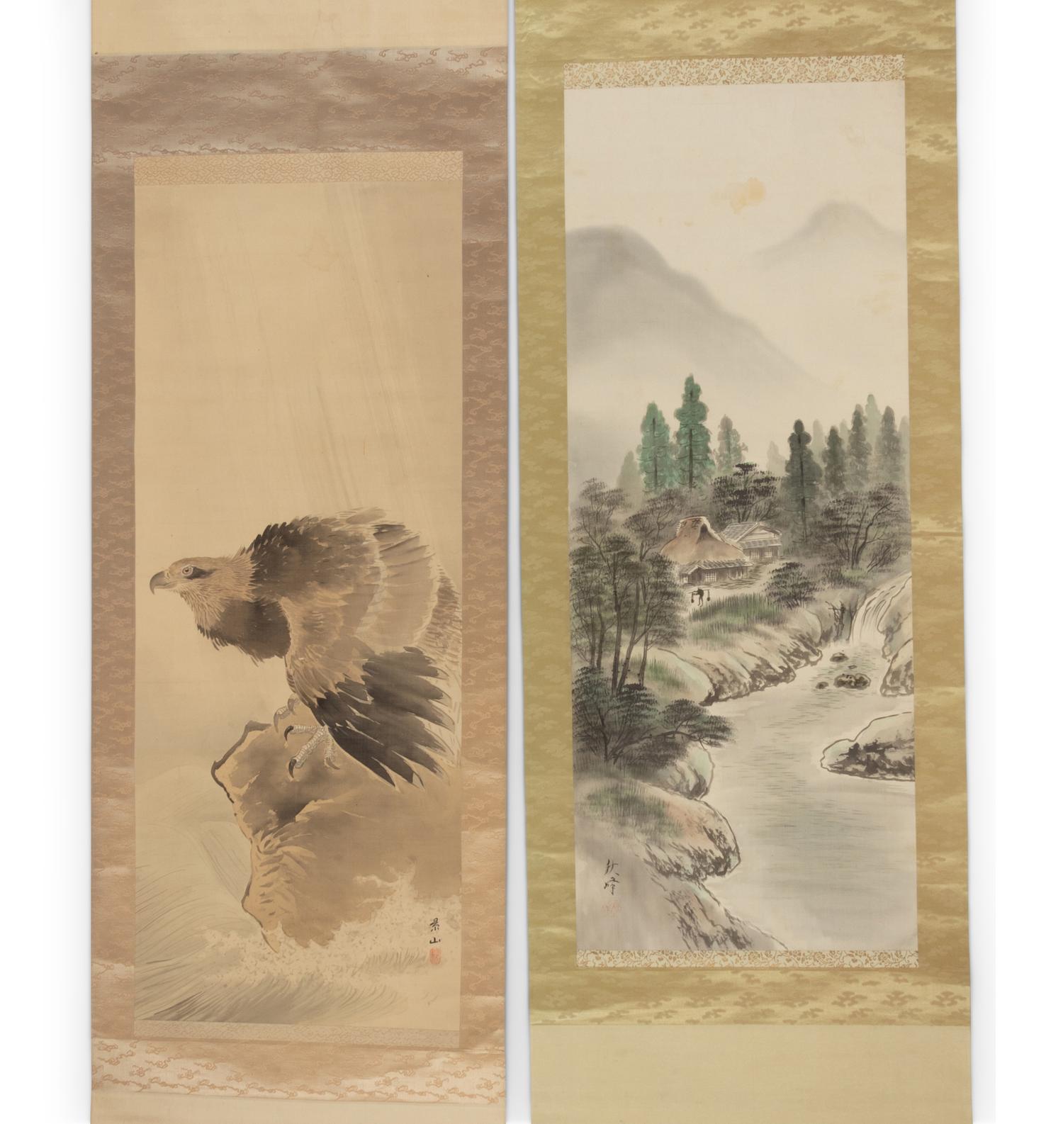 Two Japanese Ink and Color Paintings on Silk