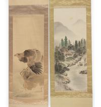 Two Japanese Ink and Color Paintings on Silk