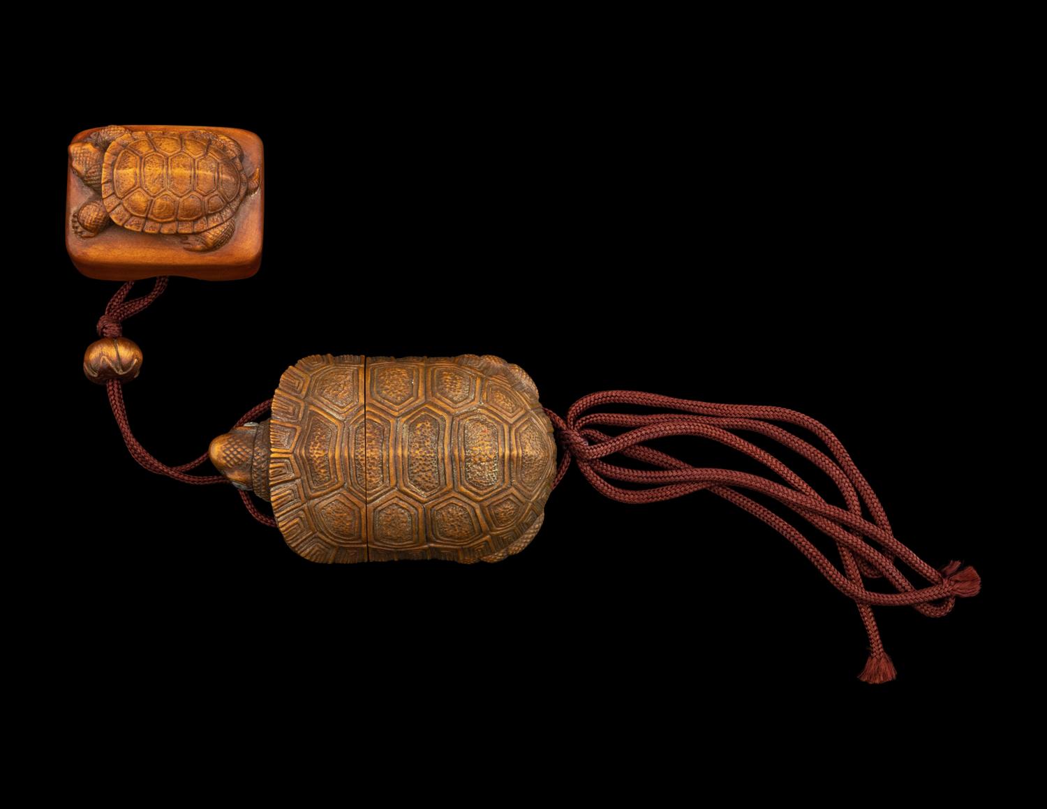 A Japanese Carved Boxwood 'Tortoise' Inro