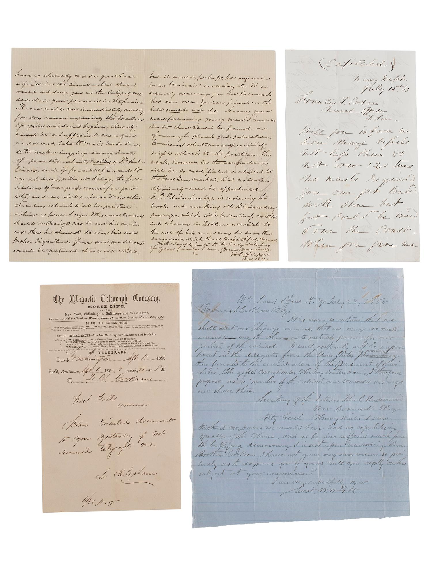 [SLAVERY & ABOLITION] -- [COCKRAN, Francis S. (1814-1886)]. Archive of letters to Maryland abolitionist and Underground Railroad supporter, comprising:
