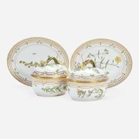 A Pair of Flora Danica Porcelain Small Tureens and Covers and Underplates Modern