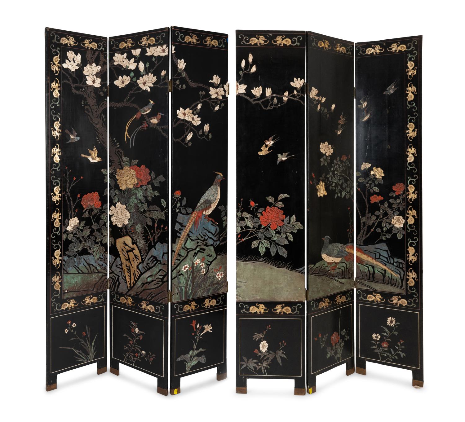 A Chinese Export Lacquer Six-Panel Floor Screen — 20TH CENTURY