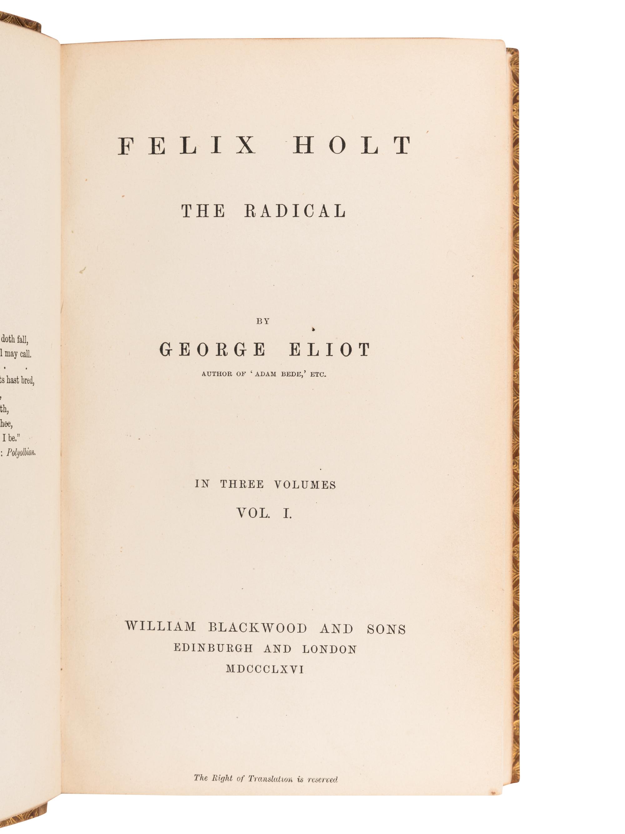 ELIOT, George ("Mary Anne Evans Lewes") (1819-1880). A group of 5 works, comprising: