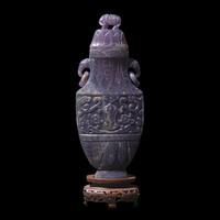 A Chinese Carved Hardstone Vase and Cover 紫晶仿古雙耳瓶