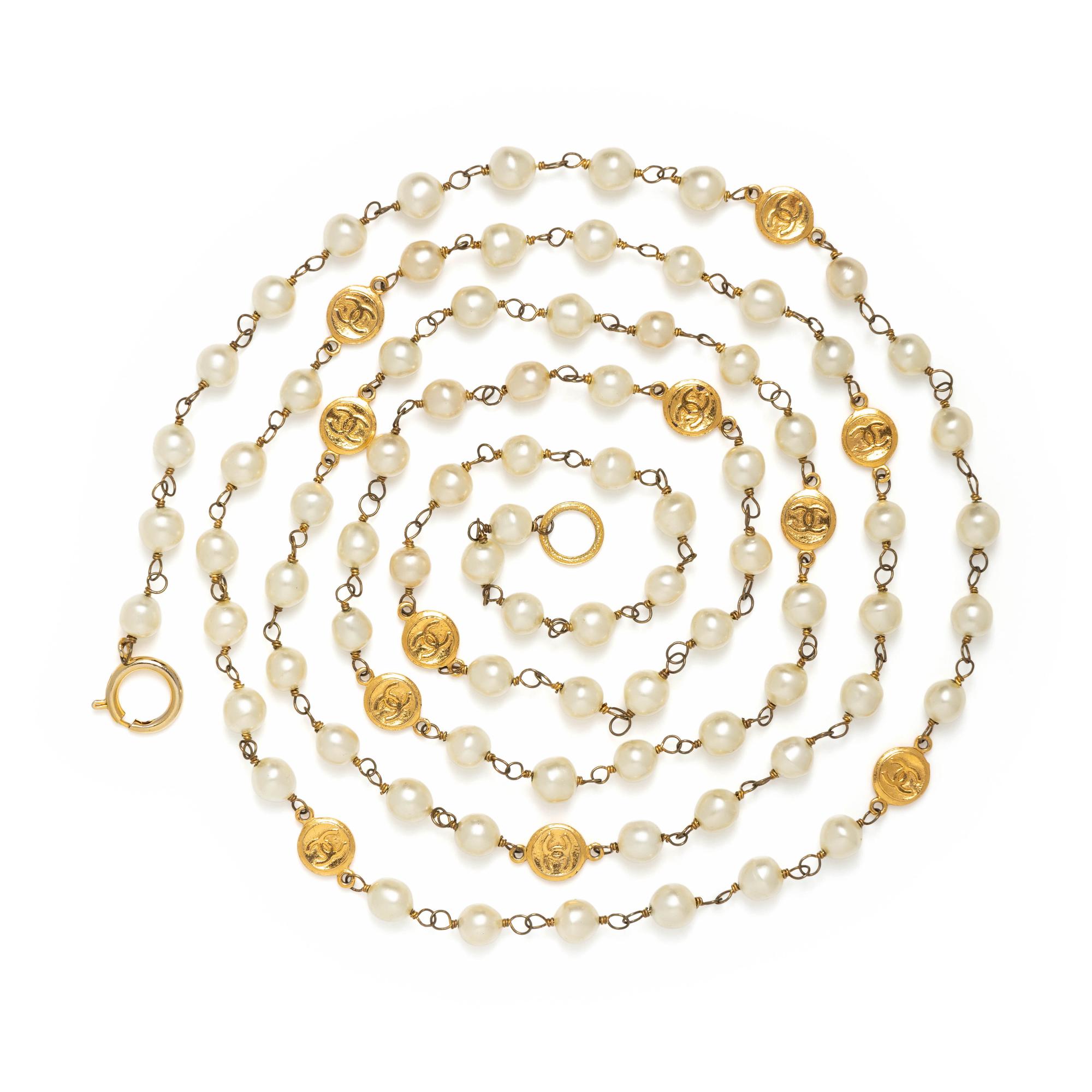 Chanel, Long Sautoir with Gripoix Pearls & CC Coins