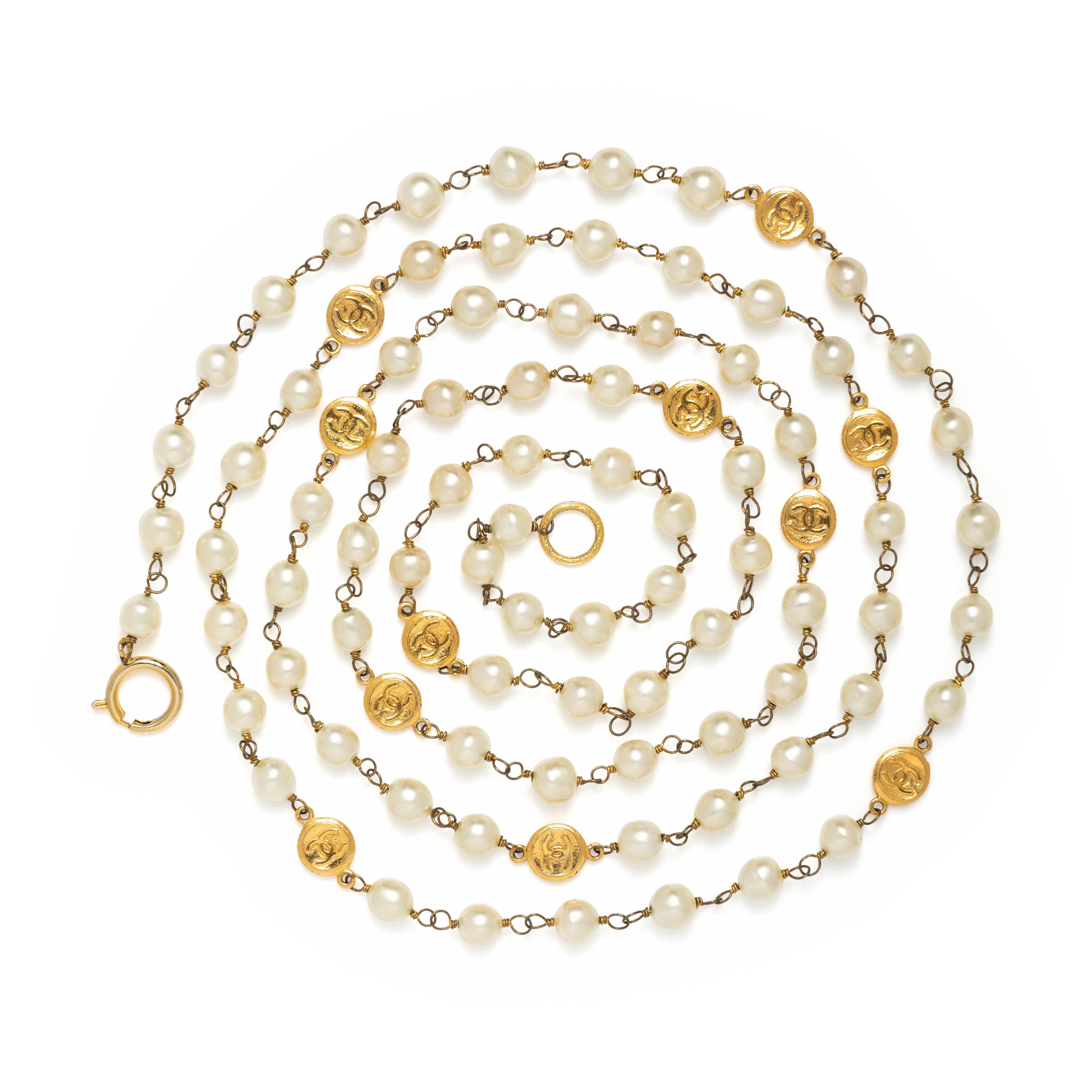 Chanel, Long Sautoir with Gripoix Pearls & CC Coins