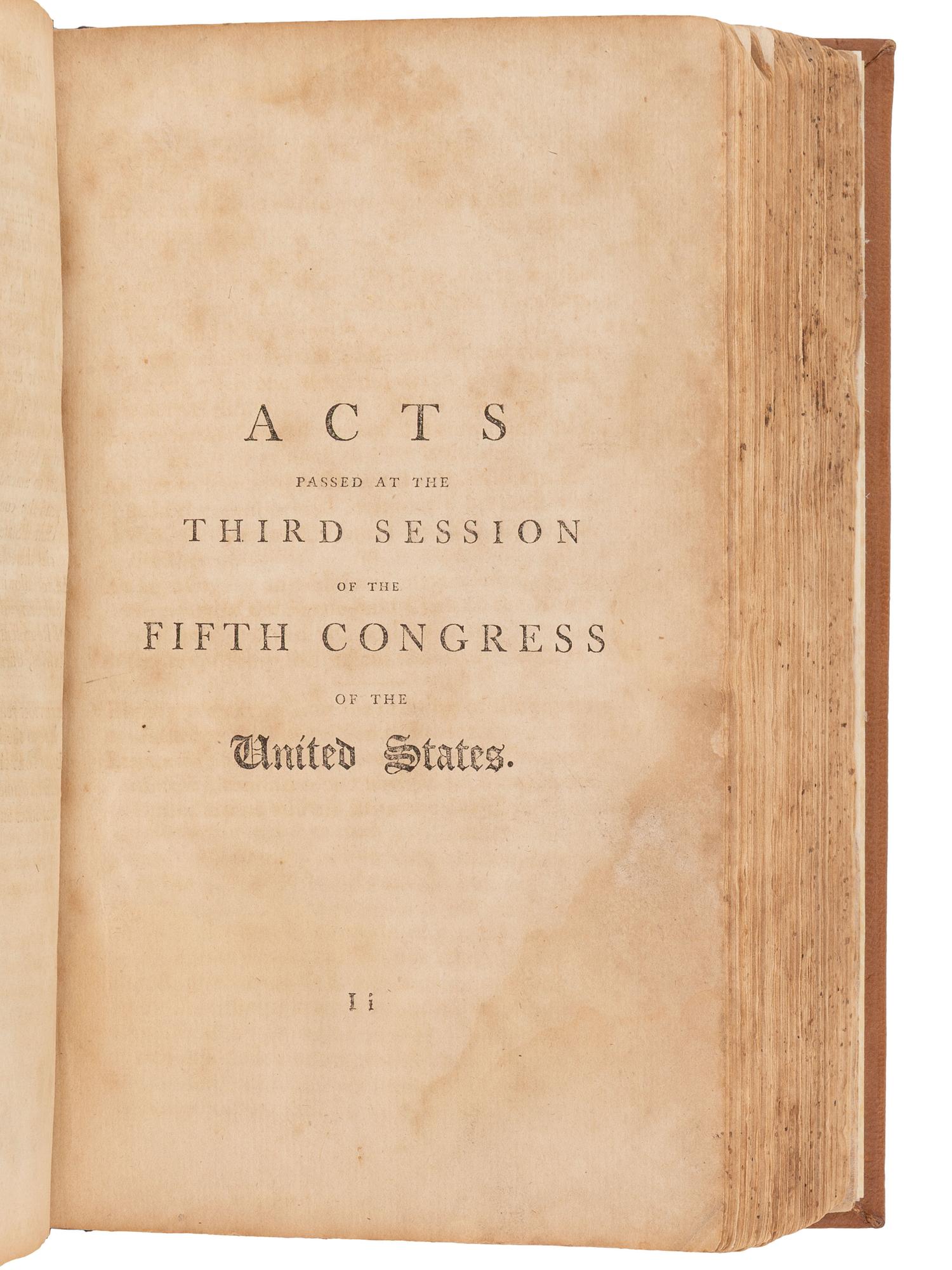 [US CONGRESS]. Acts Passed at the First Session of the Congress of the United States of America, Begun and Held at the City of New-York, on Wednesday the Fourth of March, in the Year M,DCC,LXXXIX . [ With: ] Acts of the Fifth Congress, 1797.