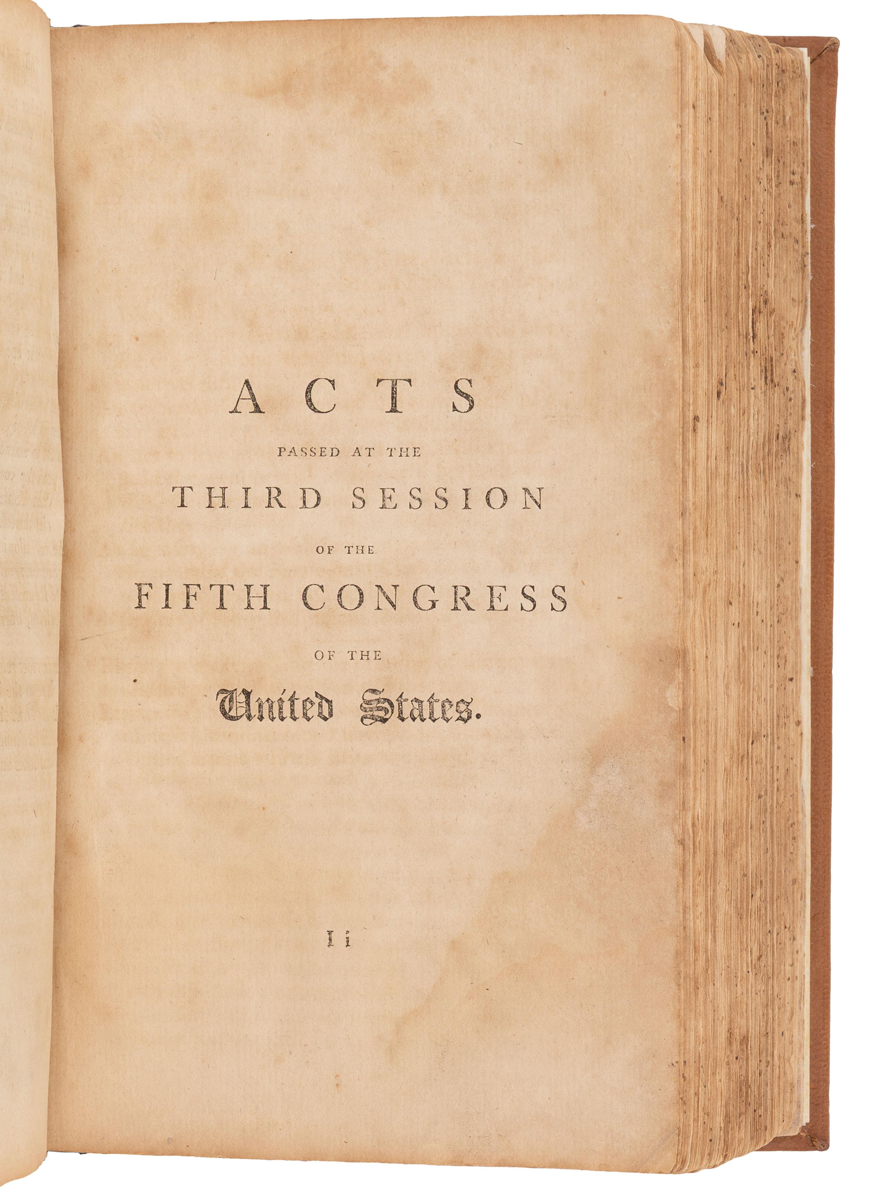 [US CONGRESS]. Acts Passed at the First Session of the Congress of the United States of America, Begun and Held at the City of New-York, on Wednesday the Fourth of March, in the Year M,DCC,LXXXIX . [ With: ] Acts of the Fifth Congress, 1797.