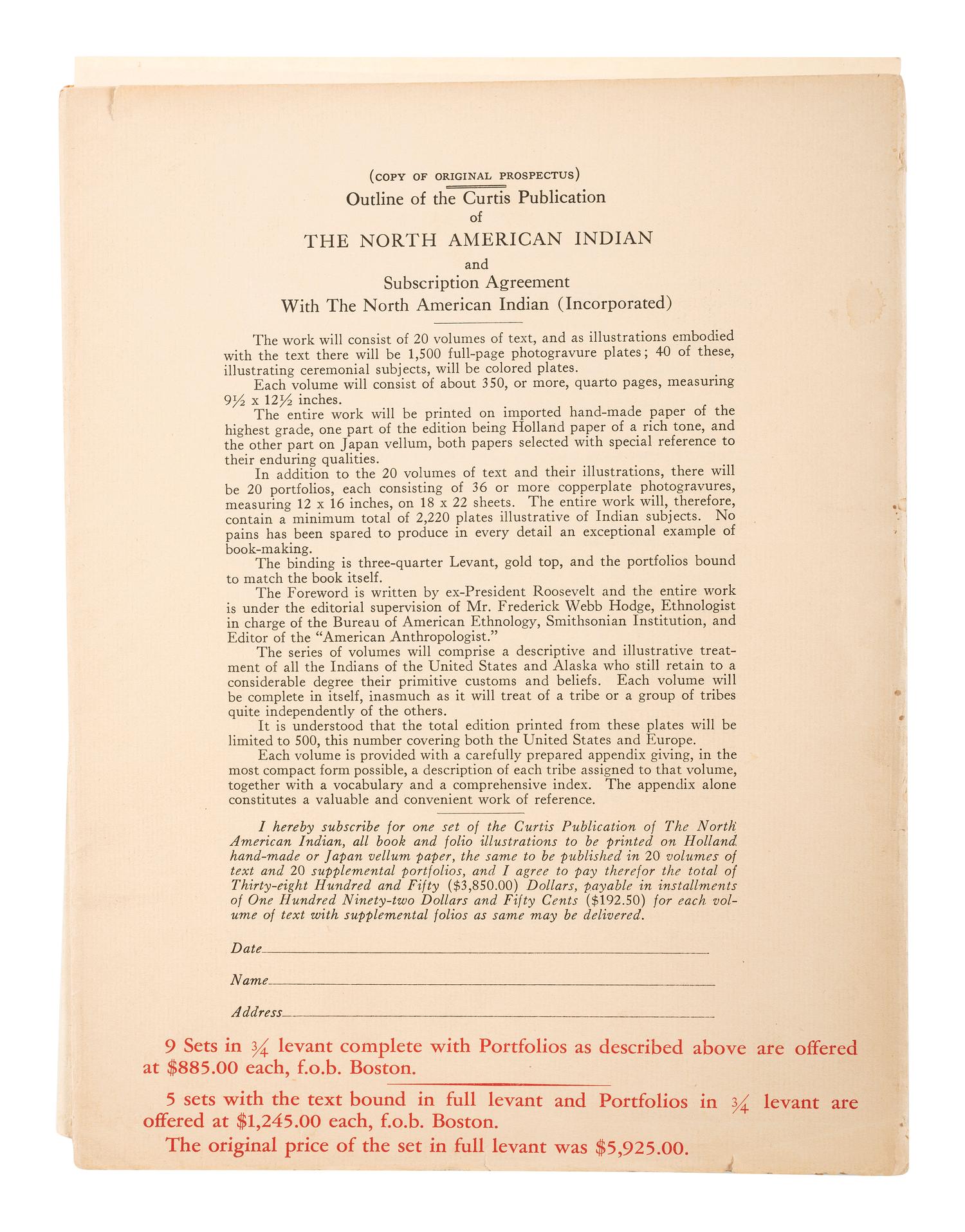 [NATIVE AMERICAN]. CURTIS, Edward (1868-1952). North American Indian Prospectus.