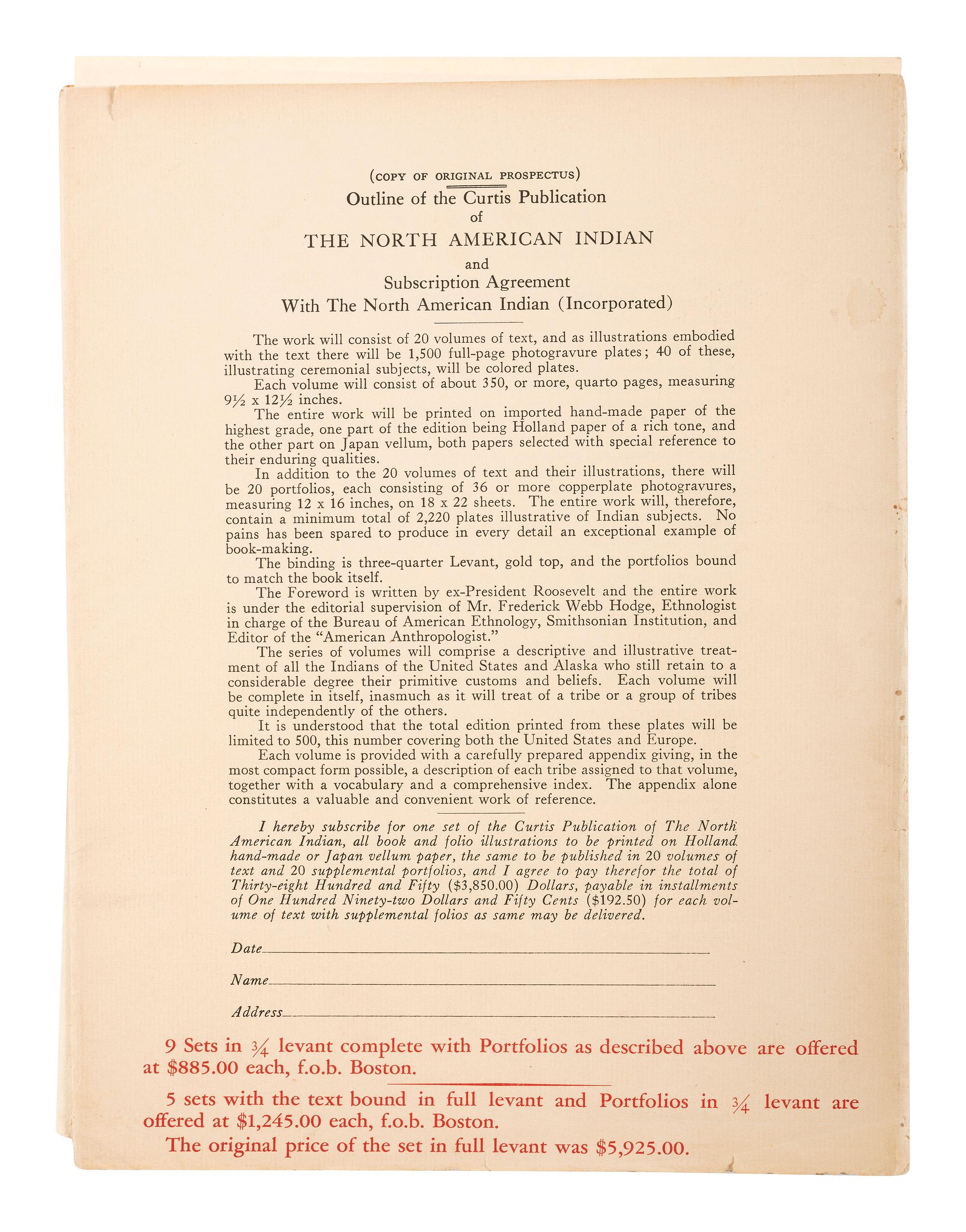[NATIVE AMERICAN]. CURTIS, Edward (1868-1952). North American Indian Prospectus.