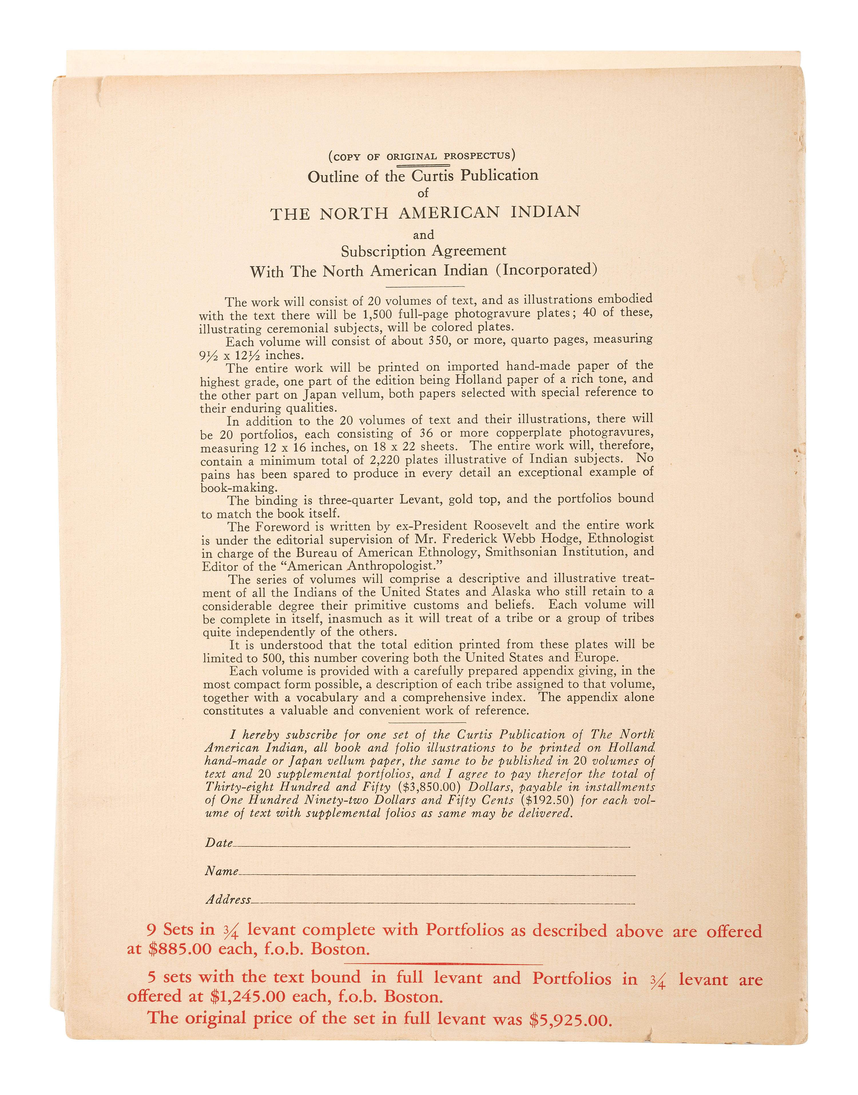 [NATIVE AMERICAN]. CURTIS, Edward (1868-1952). North American Indian Prospectus.
