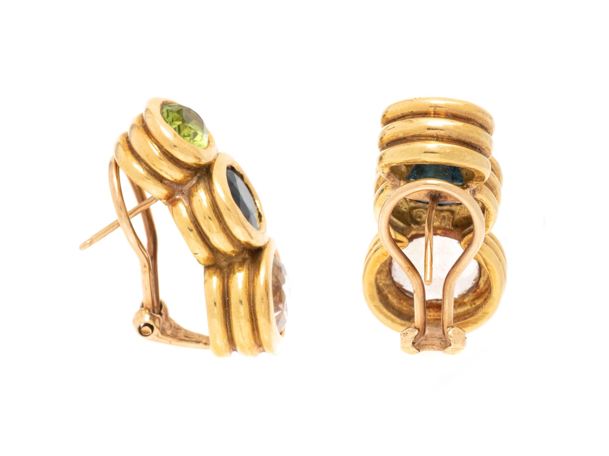 PERIDOT, SAPPHIRE AND KUNZITE EARRINGS