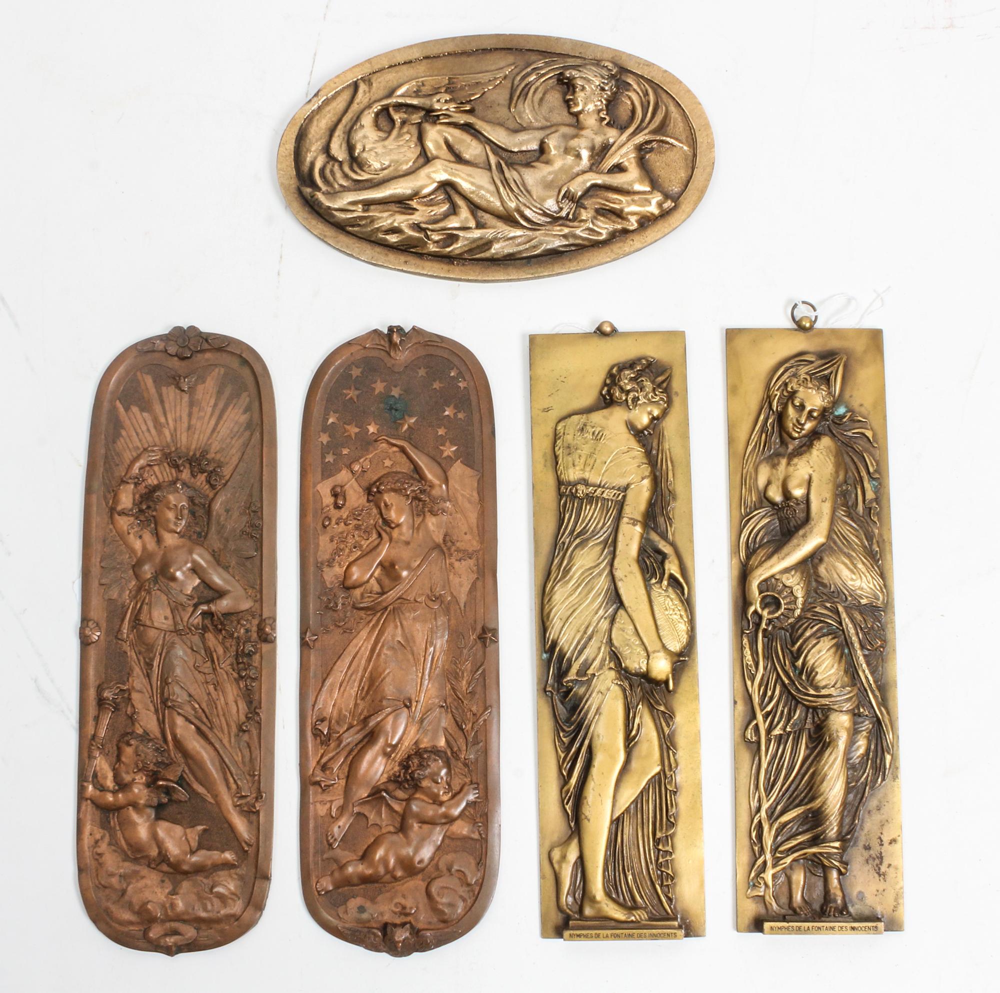 A Group of Five Bronze and Cast Metal Panels Height of tallest 11 5/8 inches. — 19TH/20TH CENTURY