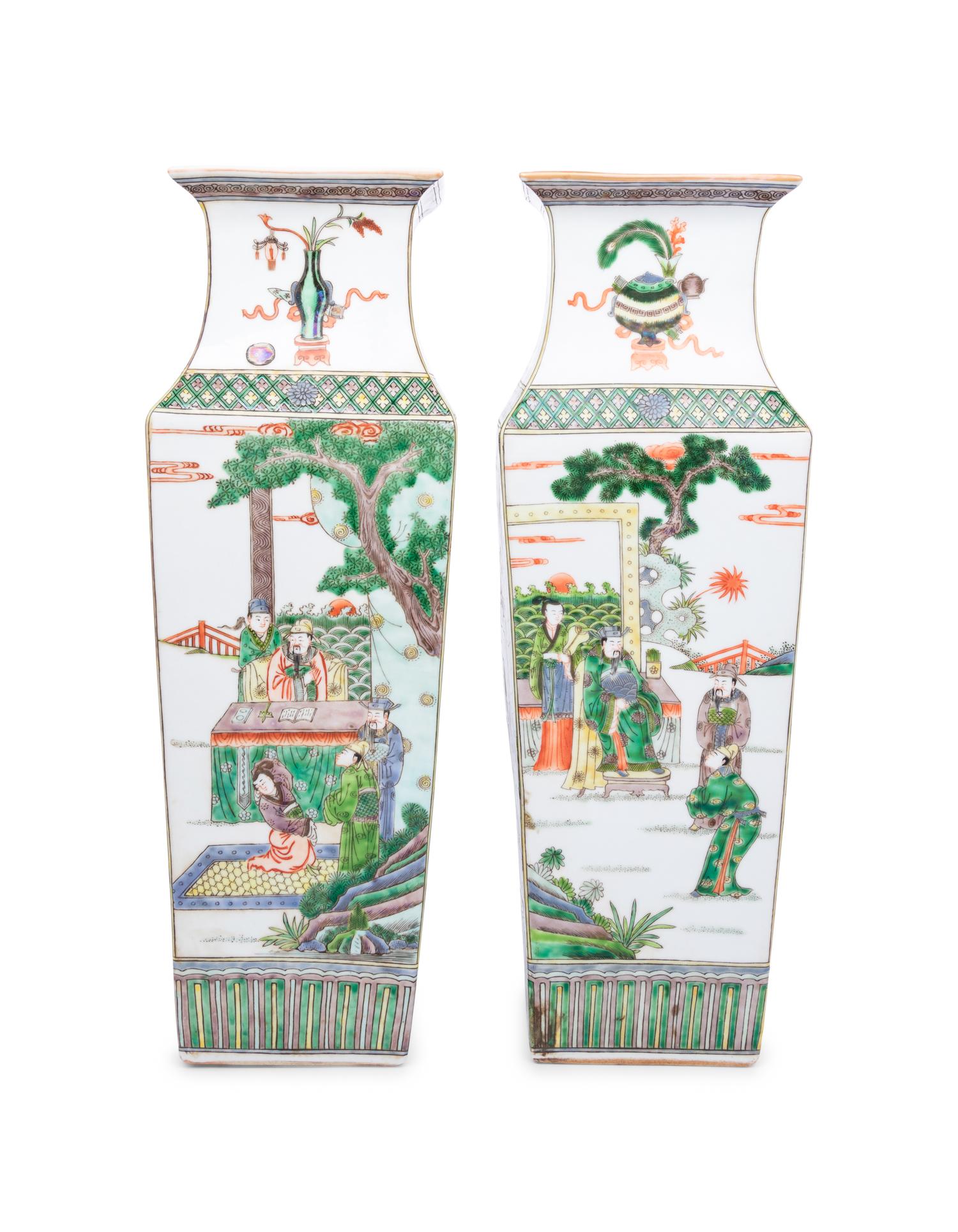 A Pair of Chinese Export 'Famille Verte' Porcelain Vases