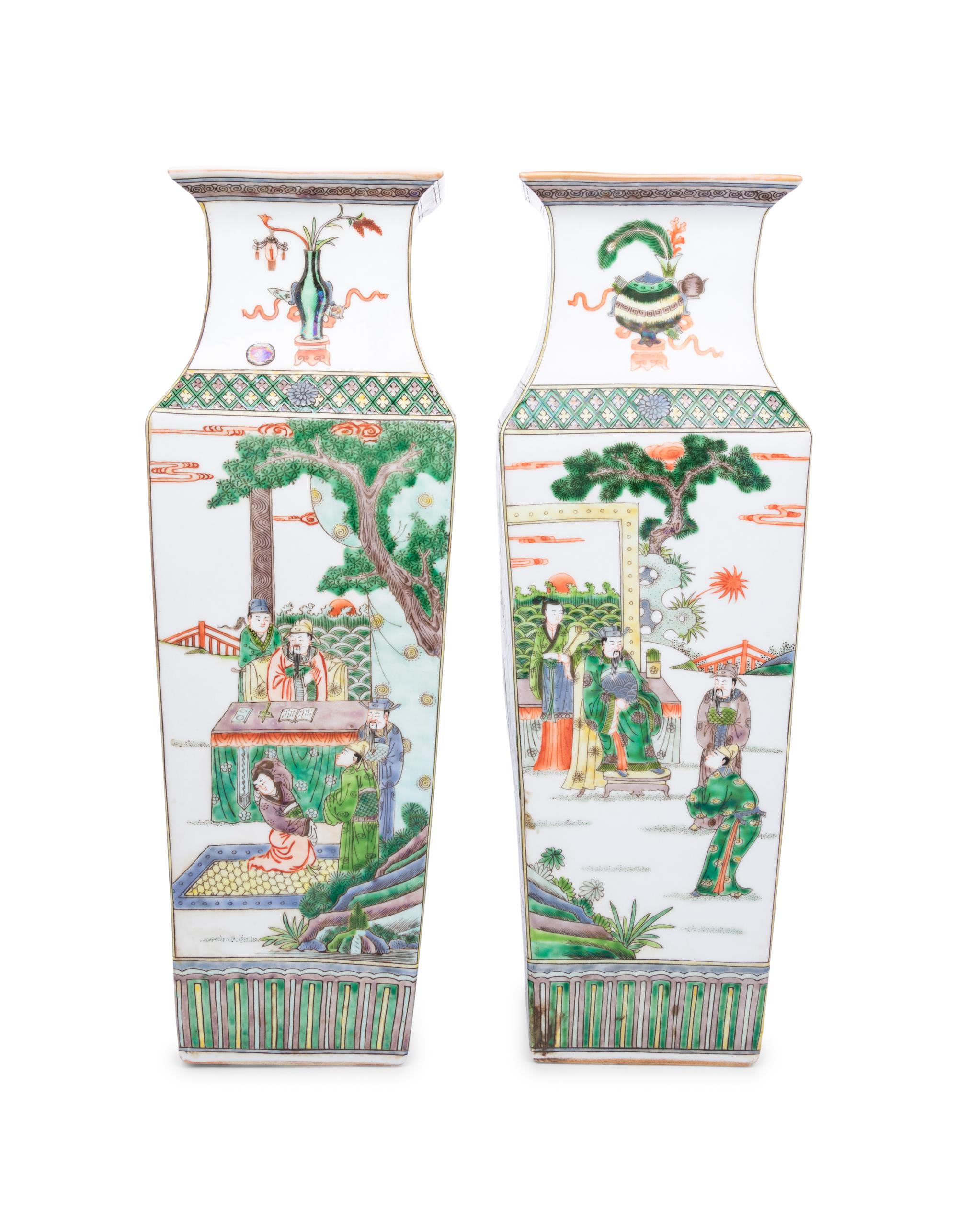 A Pair of Chinese Export 'Famille Verte' Porcelain Vases