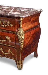 A Régence Gilt Bronze Mounted Marquetry Marble-Top Commode