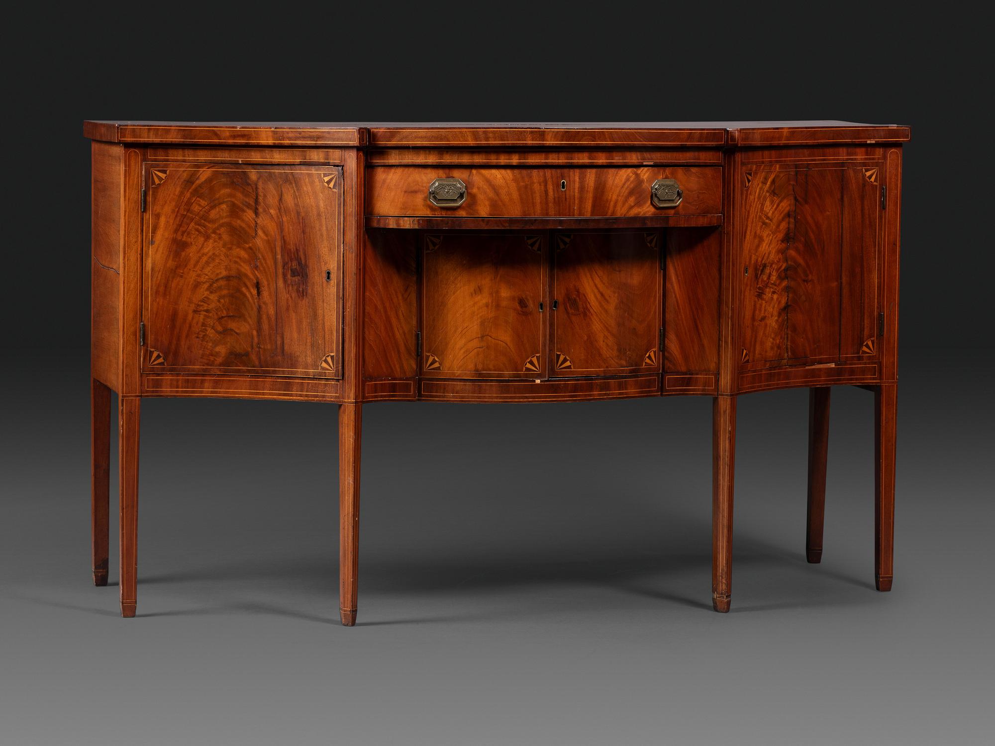 A Federal Fan-Inlaid and Figured Mahogany Serpentine Sideboard