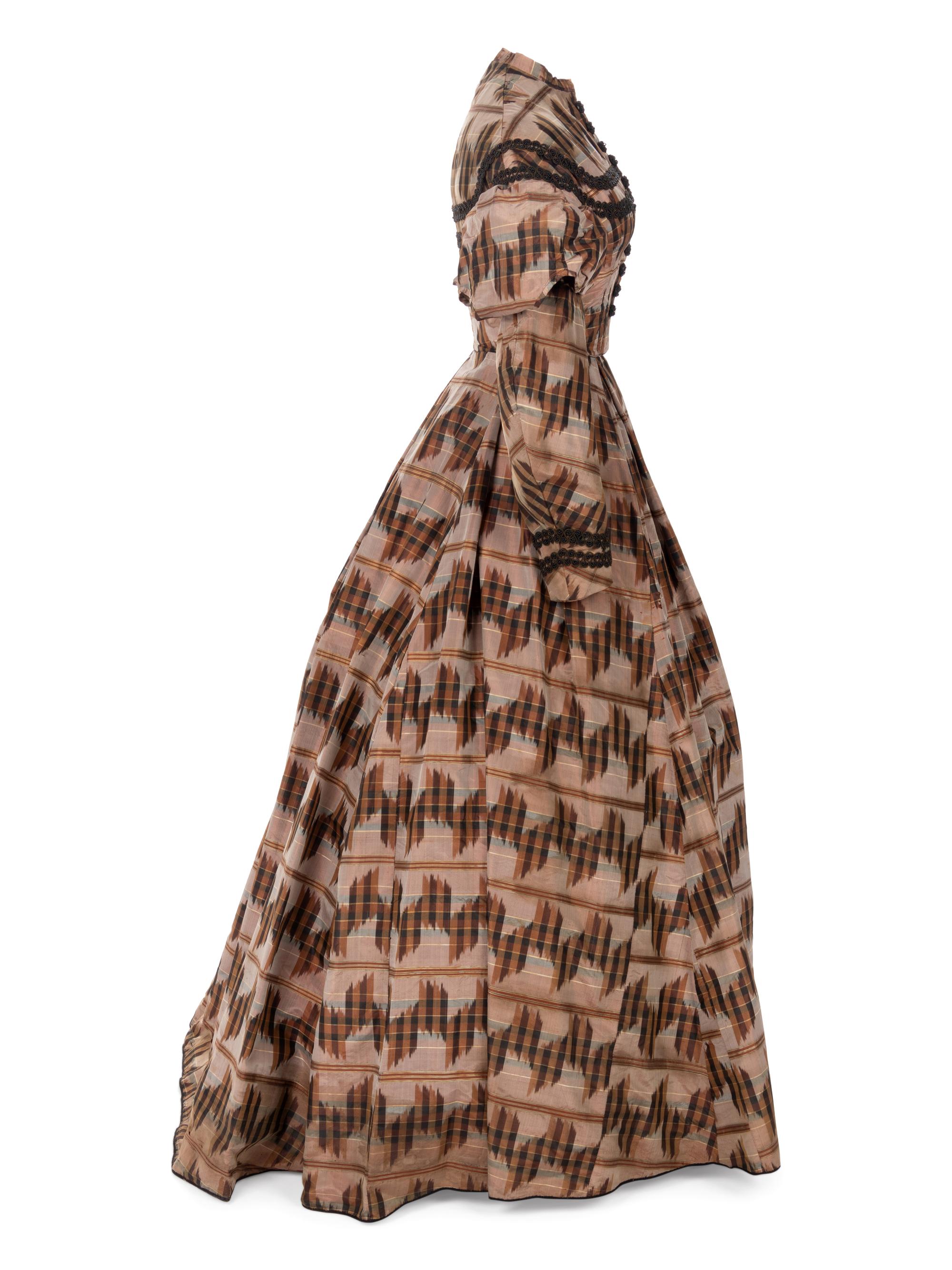 Silk Taffeta Dress with Ikat Print, 1860s