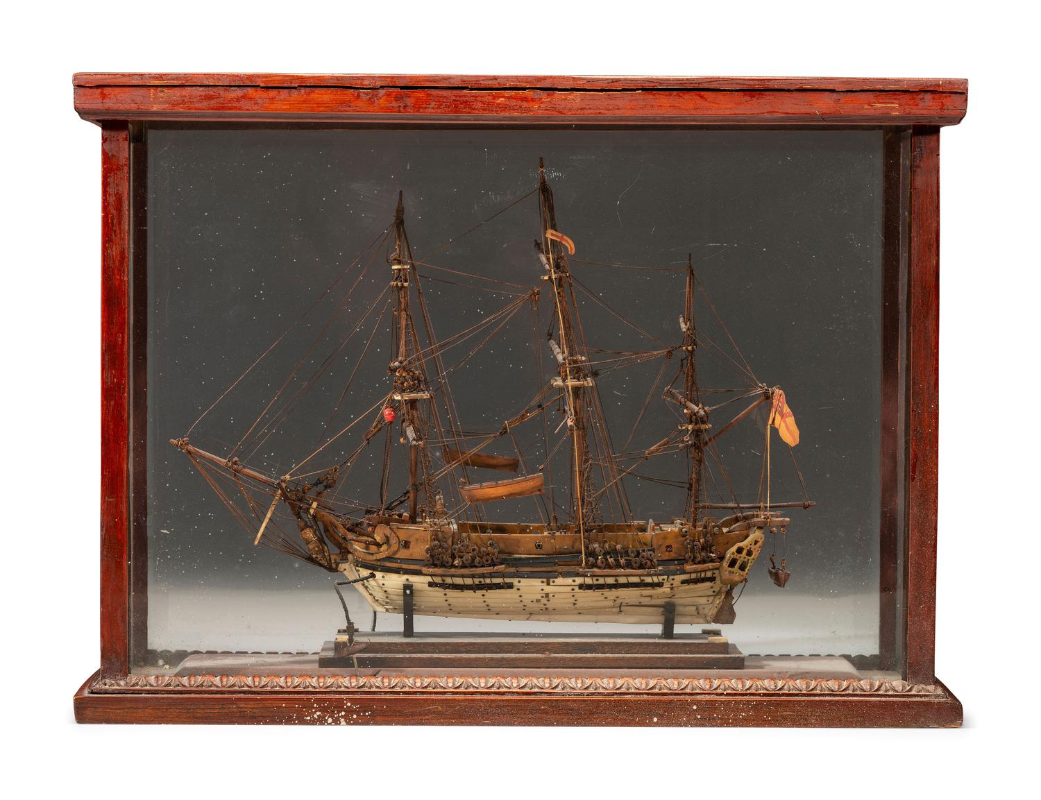 A French Prisoner of War Carved Bone and Wood Model of a British Warship