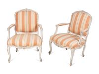 A Pair of Louis XV Style White-Painted Fauteuils