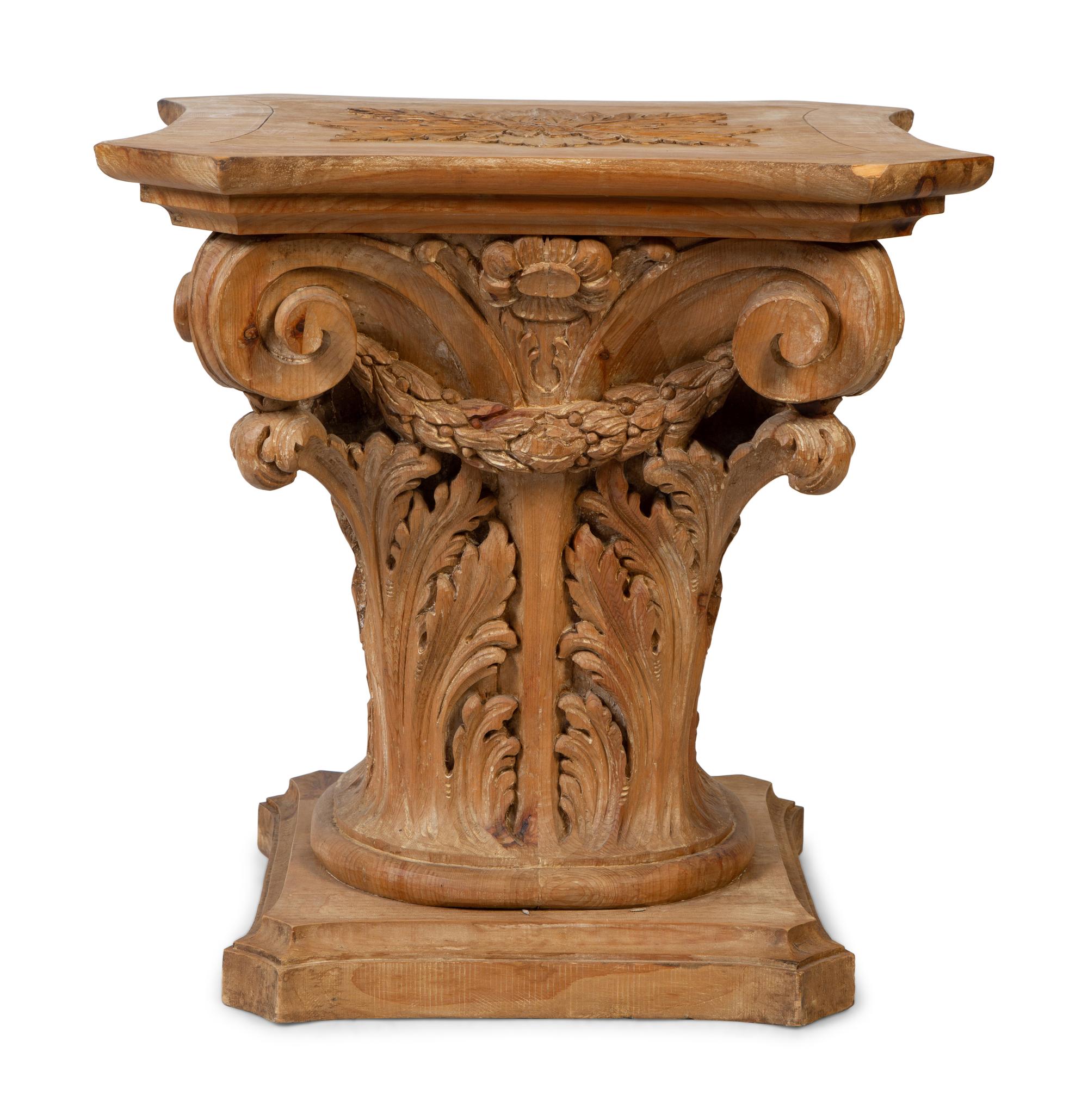 A Continental Carved Wood Corinthian Style Table Base — 19TH CENTURY