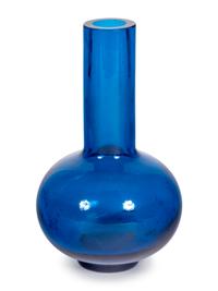 A Chinese Transparent Peacock-Blue Glass Bottle Vase