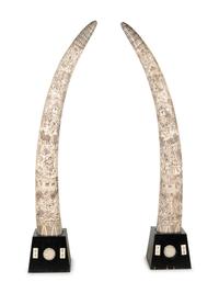 A Pair of Large Carved Bone Veneered Models of Tusks