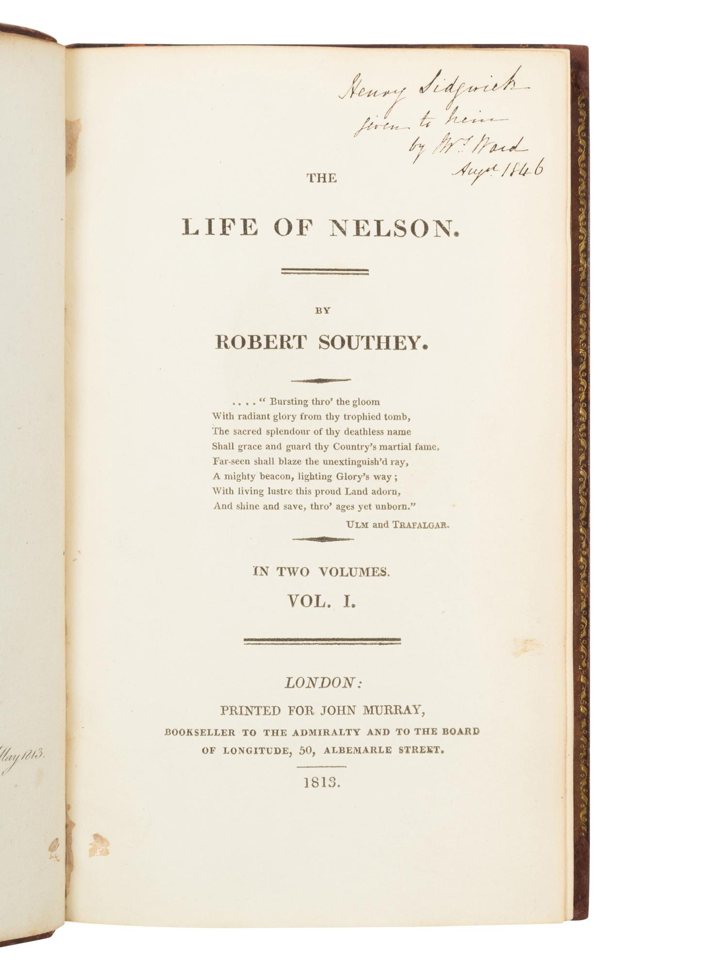 SOUTHEY, Robert. The Life of Nelson . London: for John Murray, 1813.