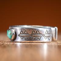 Early Navajo Stamped Ingot and Turquoise Cuff Bracelet