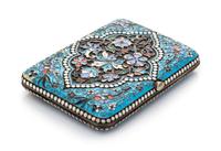 A Russian Enameled Silver Cigarette Case, Maker's Mark Cyrillic VA, Moscow, Late 19th/Early 20th Century, having filigree vine and flor