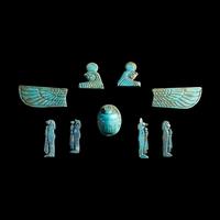 An Egyptian Faience Winged Scarab Set